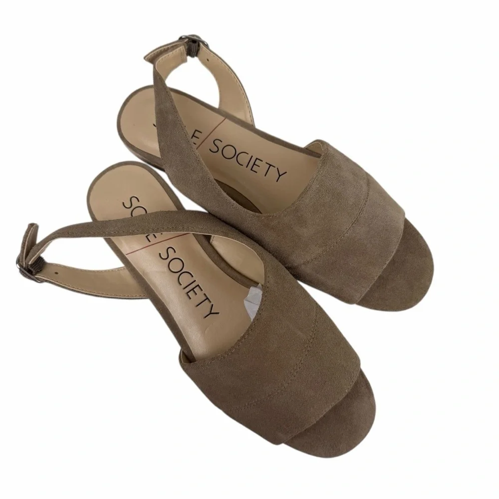 NWOB Sole Society Dolven Dune Suede Leather Back Strap Sandal In Brown Size 9M